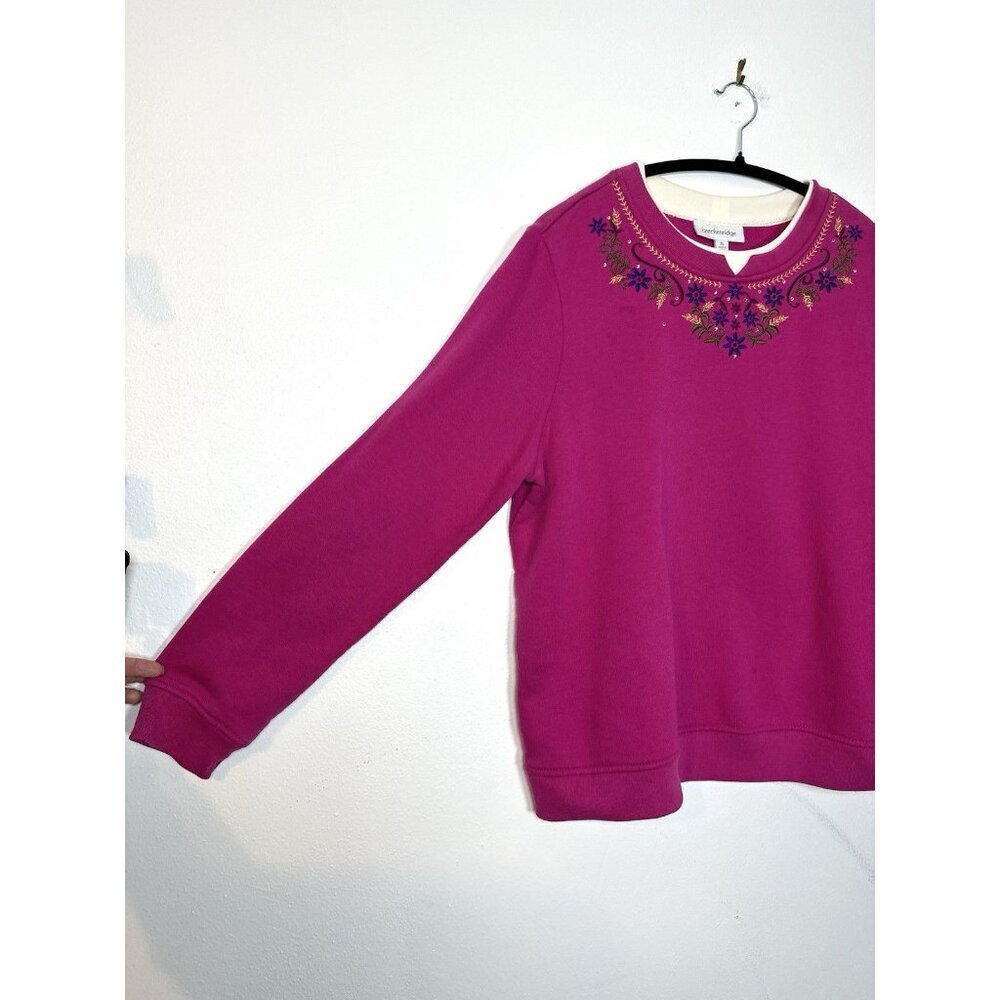 Vintage Breckenridge‎ Crew Neck Grandma Womens XL Pink Embroidered Grannycore - Picture 5 of 10